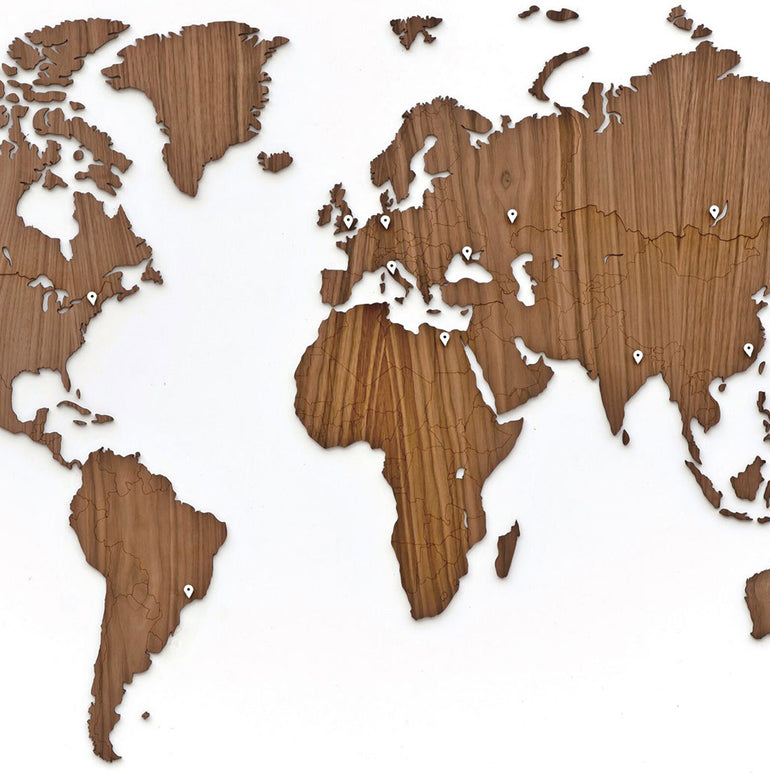 Carte du monde en Bois 130x78cm - Noyer - Exclusive