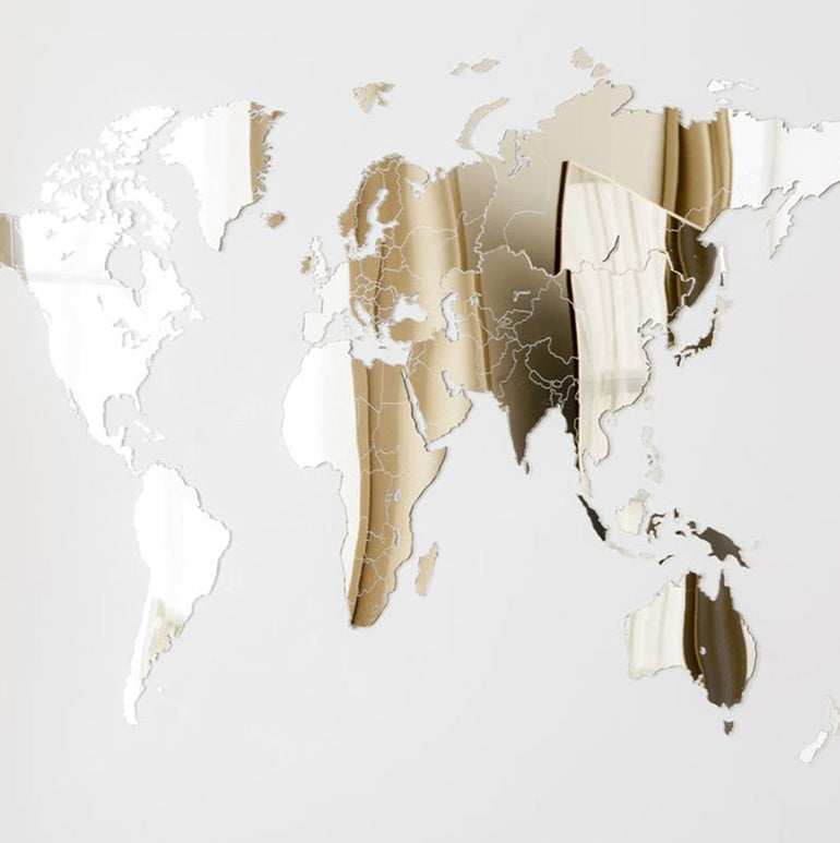 Carte du monde en Bois 90x54cm - Miroir