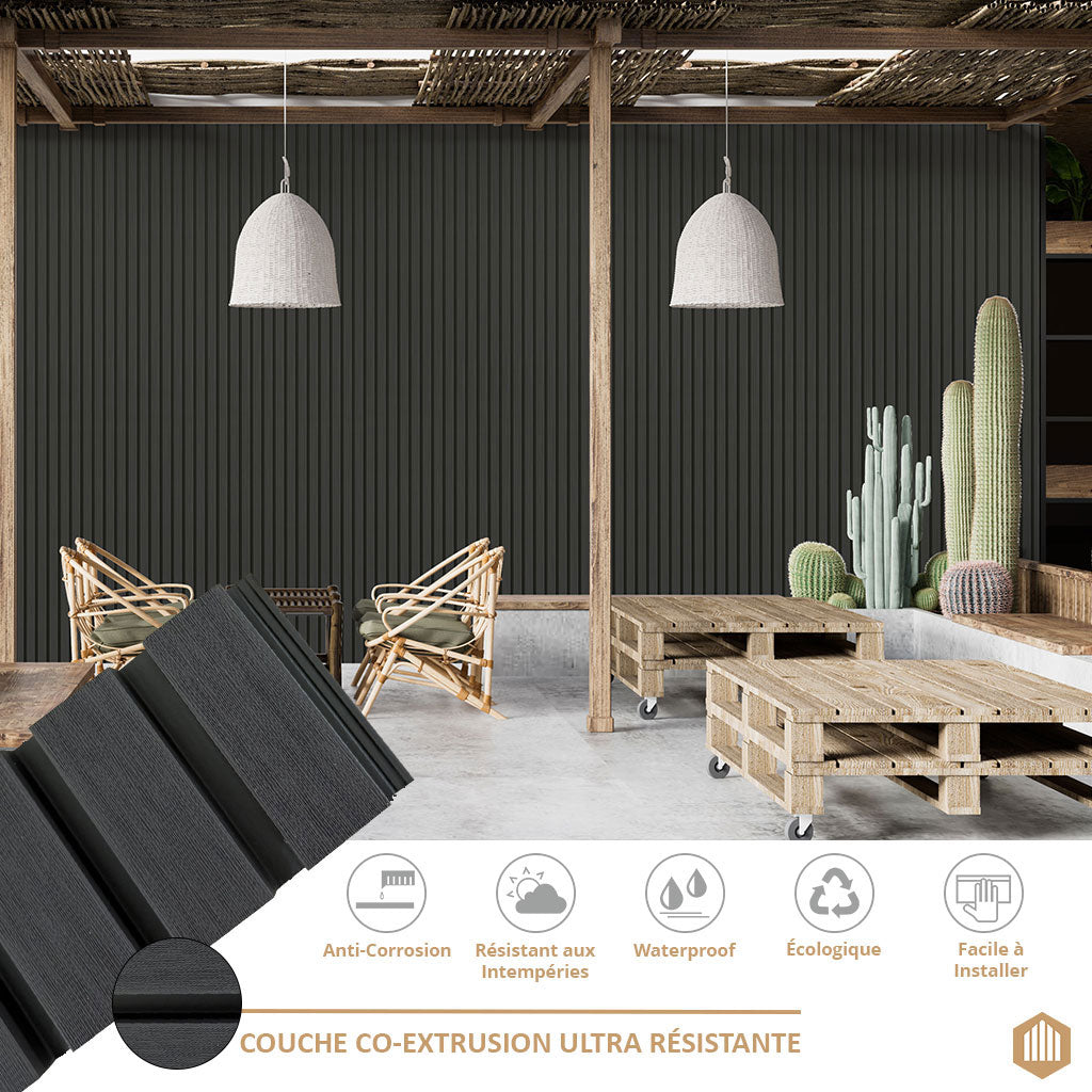 Bardage composite claire voie - style Chêne gris Anthracite - Acoupanel™