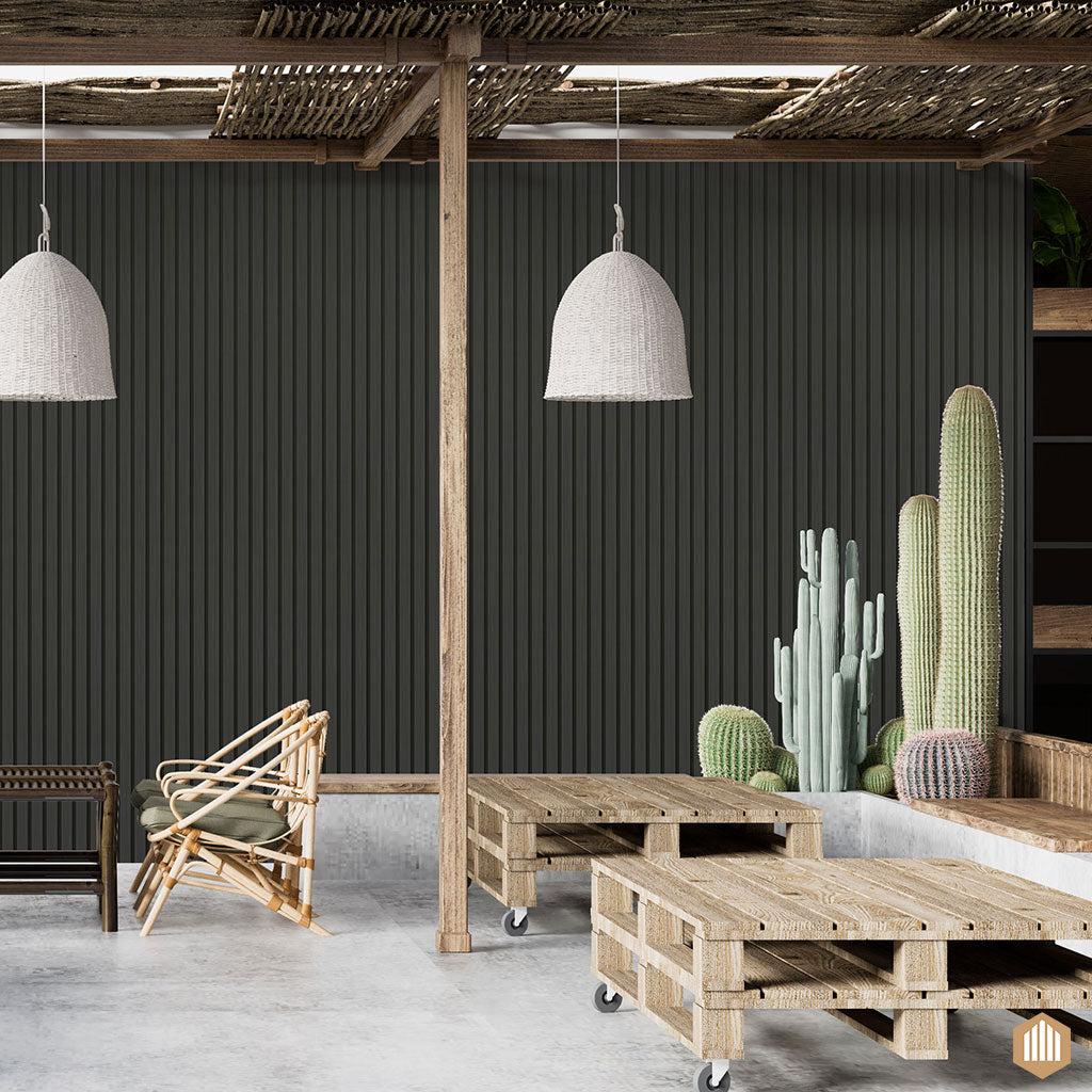 Bardage composite claire voie - style Chêne gris Anthracite - Acoupanel™