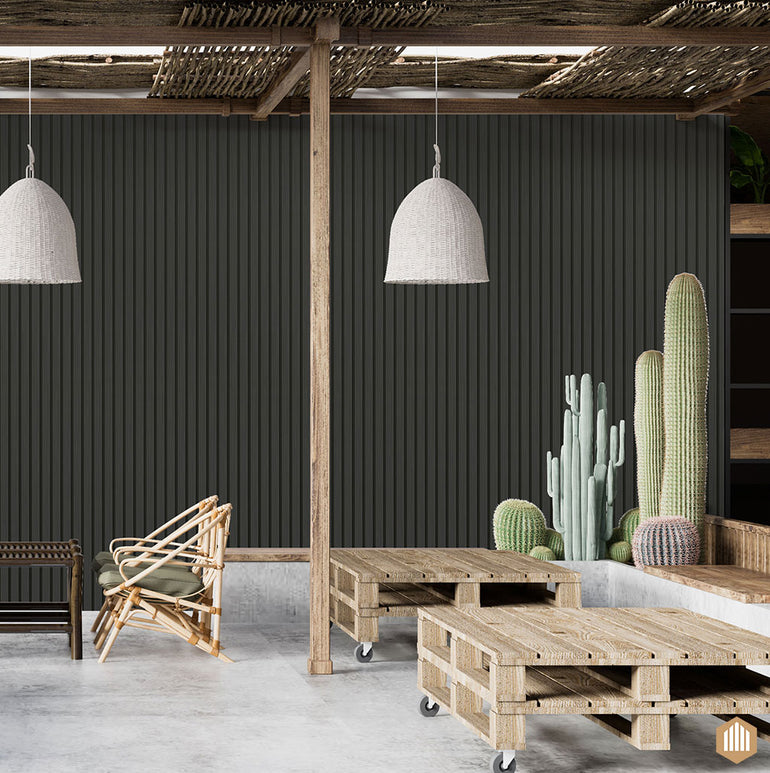 Bardage composite claire voie - style Chêne gris Anthracite - Acoupanel™