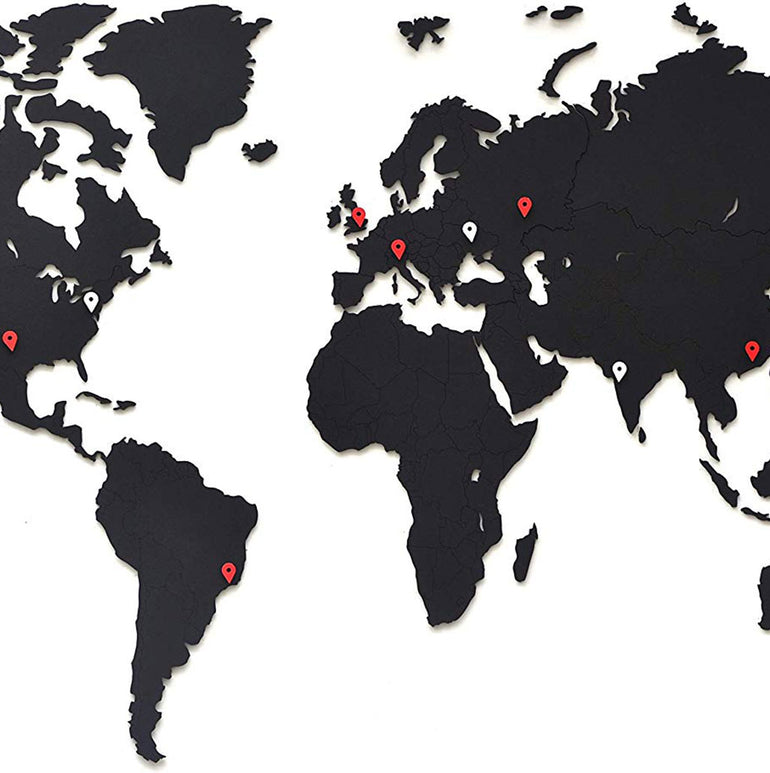 Carte du monde en Bois 180x108cm - Noir
