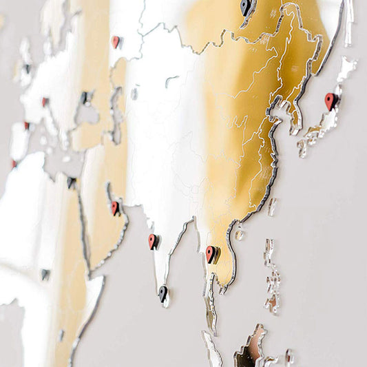 Carte du monde en Bois 130x78cm - Miroir