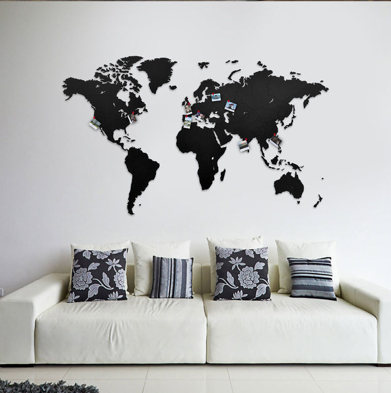 Carte du monde en Bois 130x78cm - Noir