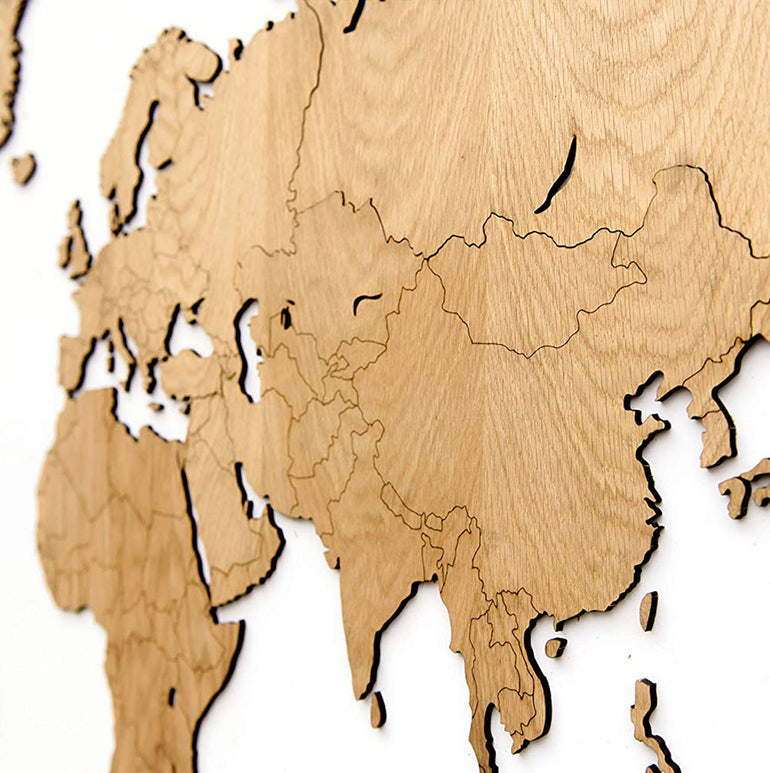 Carte du monde en Bois 130x78cm - Chêne - Exclusive