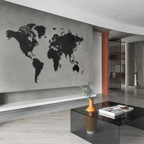 Carte du monde en Bois 280x170cm -Noir