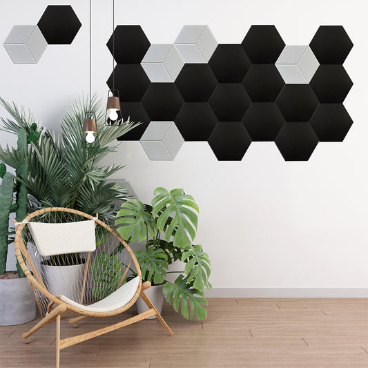Panneaux Acoustiques Noir Lisse – 6 Dalles Hexagonales Adhésives 30x26 cm x 9mm