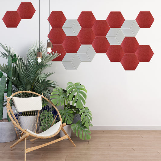 Panneaux Acoustiques Rouge Lisse – 6 Dalles Hexagonales Adhésives 30x26 cm x 9mm