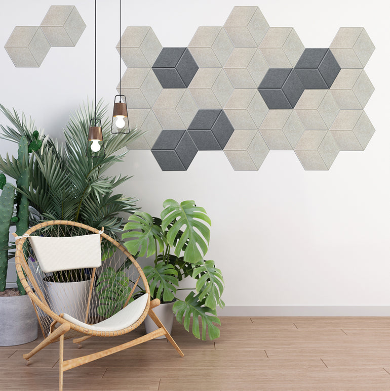Panneaux Acoustiques Taupe Texturé – Dalles Hexagonales Adhésives 30x26 cm (9 ou 18mm)
