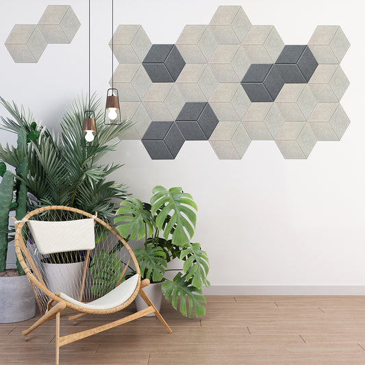 Panneaux Acoustiques Taupe Texturé – Dalles Hexagonales Adhésives 30x26 cm (9 ou 18mm)