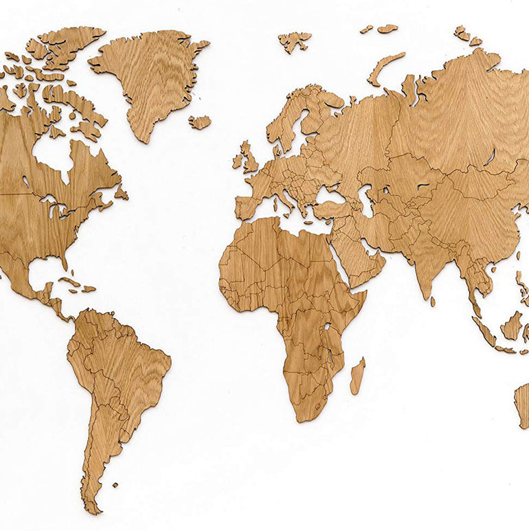 Carte du monde en Bois 130x78cm - Chêne - Exclusive