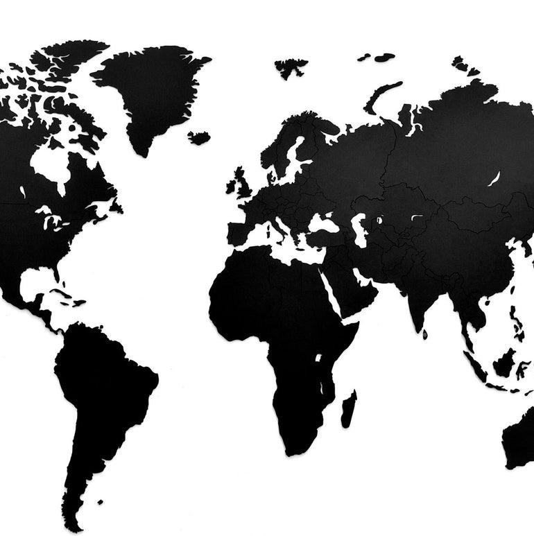 Carte du monde en Bois 130x78cm - Noir
