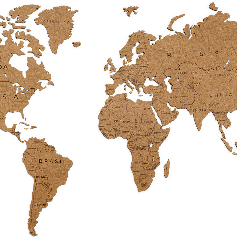Carte du monde en Bois 150x90cm - Marron - Avec les pays