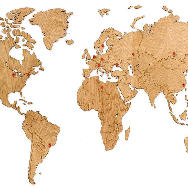 Carte du monde en Bois 130x78cm - Chêne - Exclusive