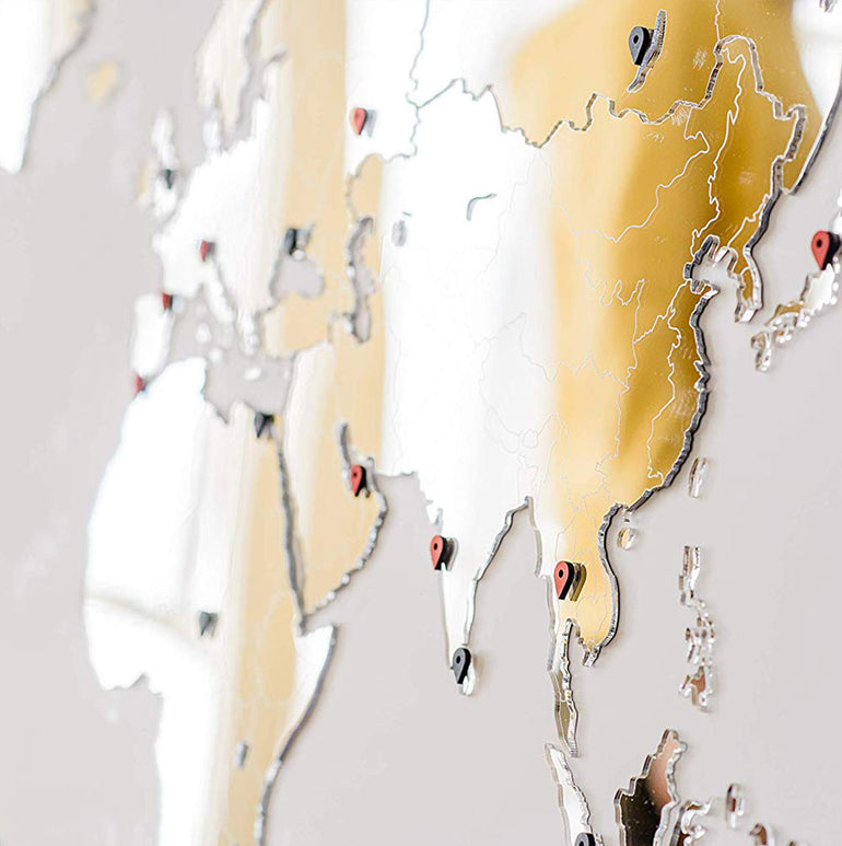 Carte du monde en Bois 130x78cm - Miroir