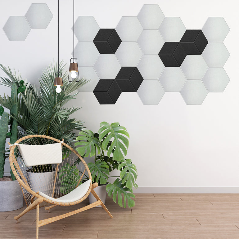 Panneaux Acoustiques Blanc Lisse – 6 Dalles Hexagonales Adhésives 30x26 cm x 9mm