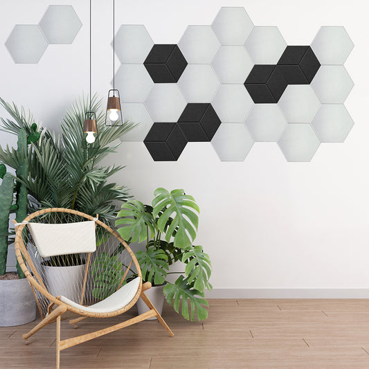 Panneaux Acoustiques Blanc Lisse – 6 Dalles Hexagonales Adhésives 30x26 cm x 9mm