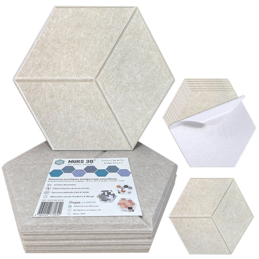 Panneaux Acoustiques Taupe Texturé – Dalles Hexagonales Adhésives 30x26 cm (9 ou 18mm)