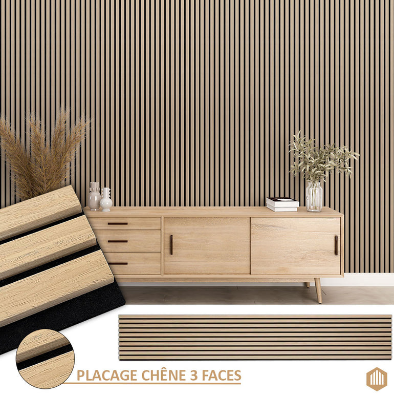 Panneau Tasseau Acoustique en Chêne Naturel 3 Faces - Acoupanel™