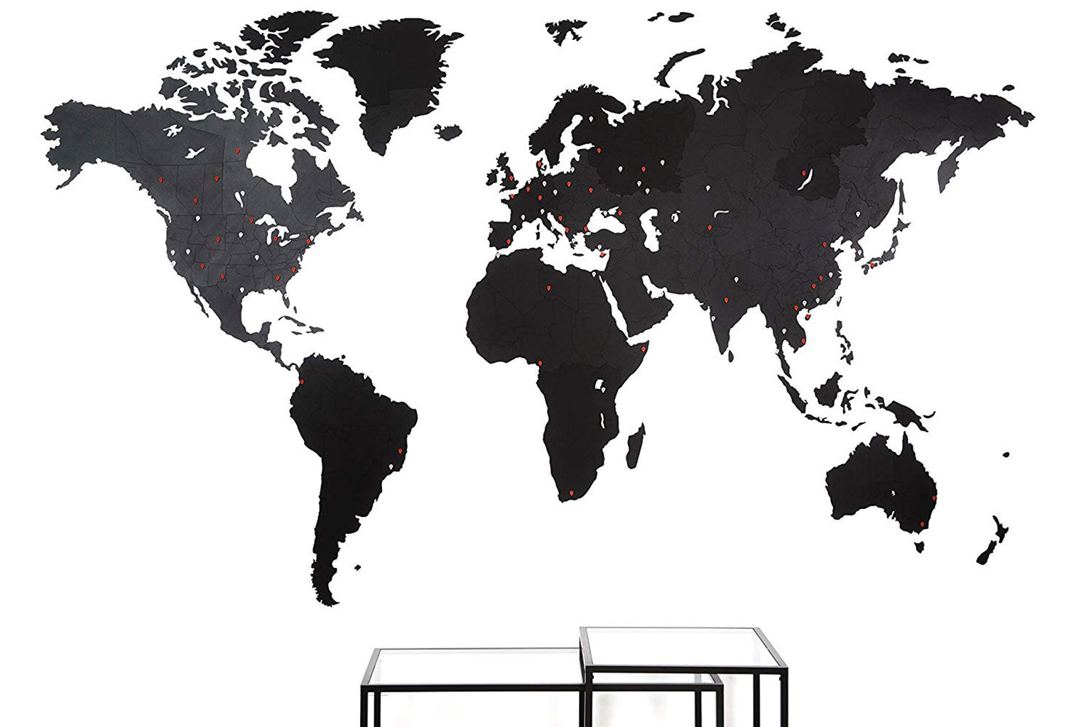 Carte du monde en Bois 280x170cm - Noir - Géante