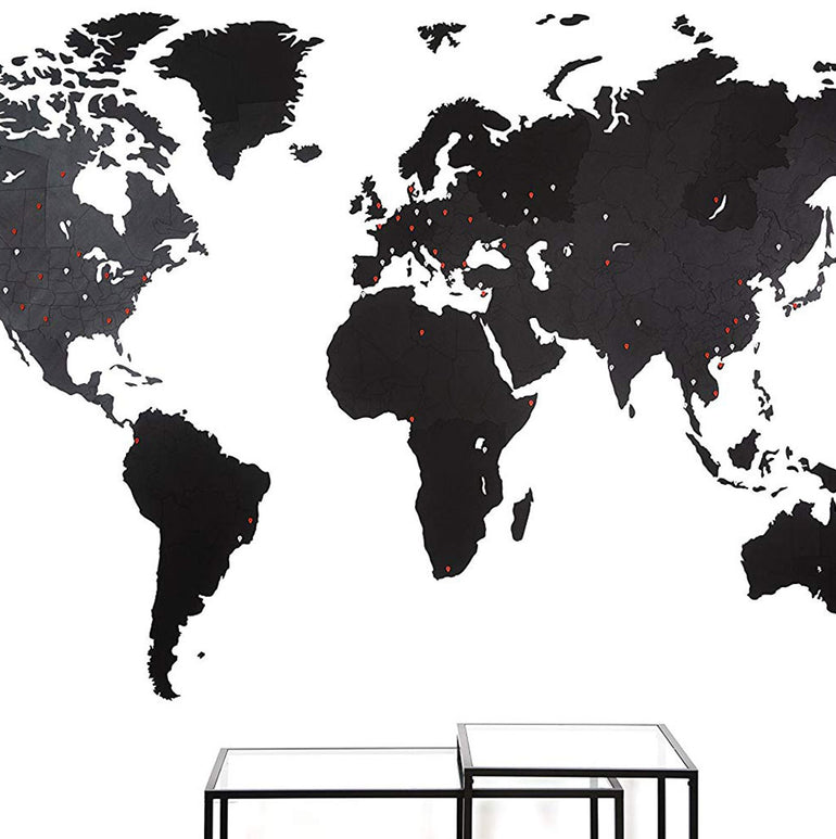 Carte du monde en Bois 280x170cm - Noir - Géante