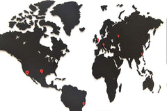 Carte du monde en Bois 90x54cm - Noir