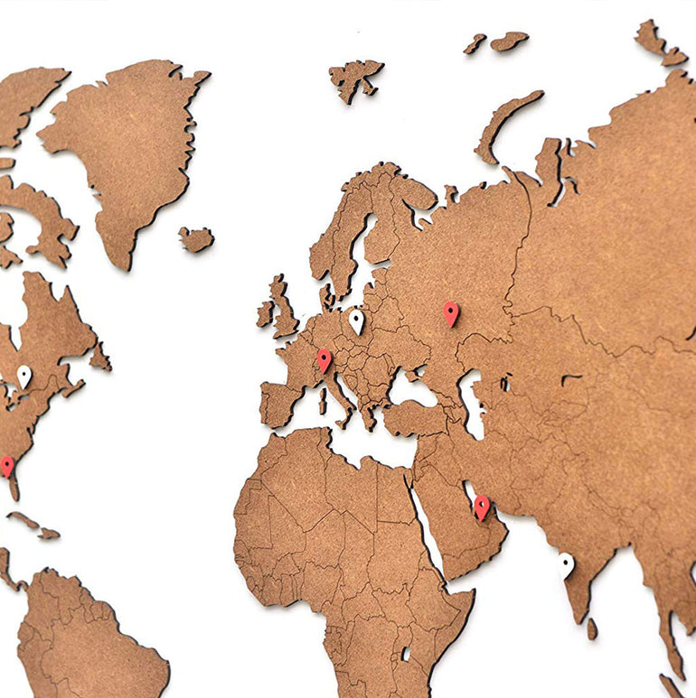 Carte du monde en Bois 90x54cm - Marron